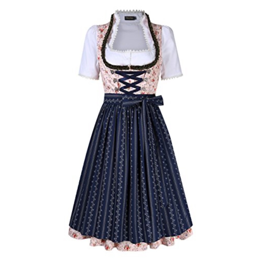 Small 4-6 German GloryStar Dirndl Dress 3 Pc  Bavarian Oktoberfest Ivory Floral
